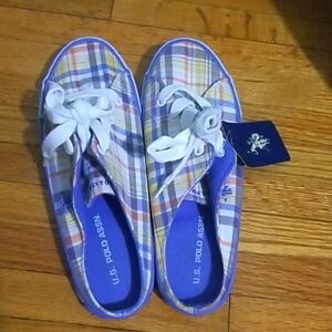 U.S. Polo Assn. Kids Plaid Sneakers - White and Blue